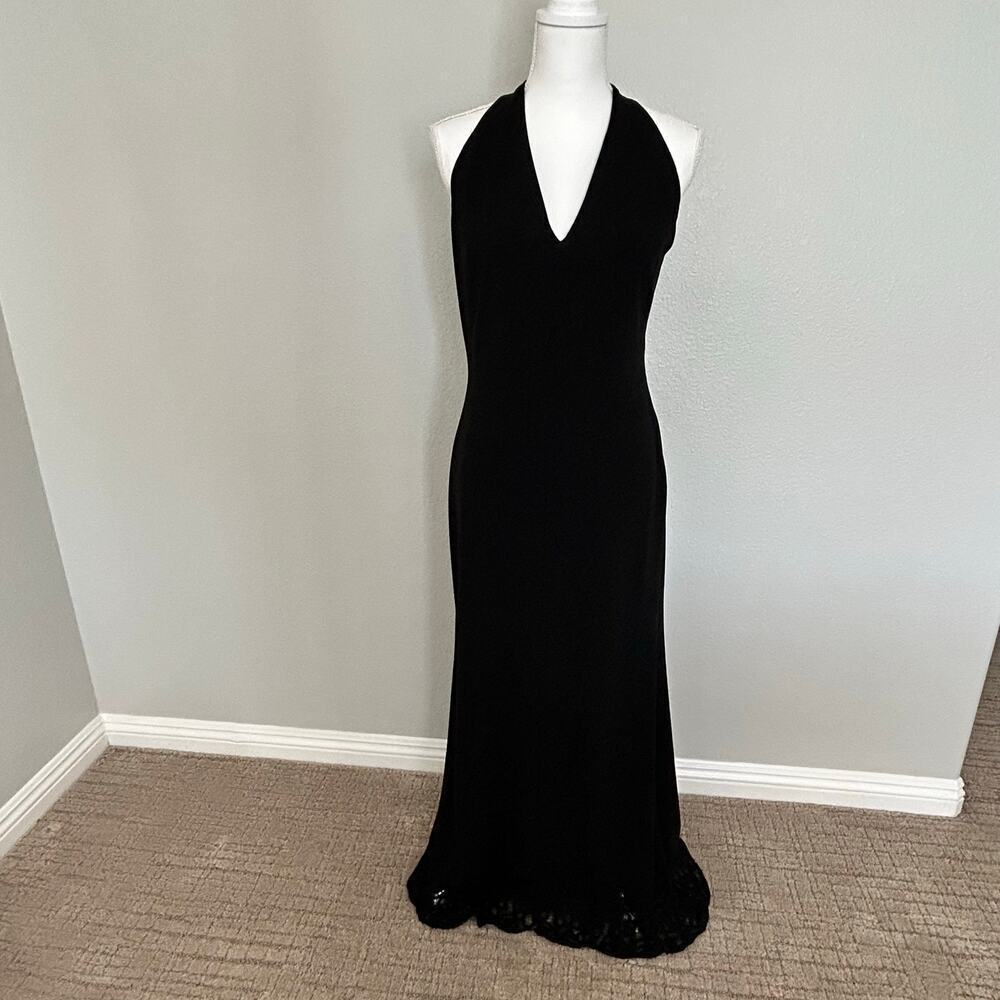 Elie Tahari womens black formal halter maxi dress crochet hem size 10